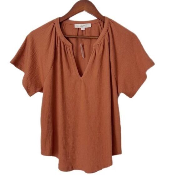 Loft Flutter Short Sleeve V-Neck Textured Top - Picture 1 of 4